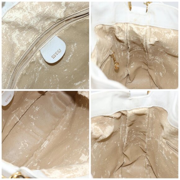 GUCCI Bamboo Hand Bag Leather 2way White Gold - Picture 13 of 15